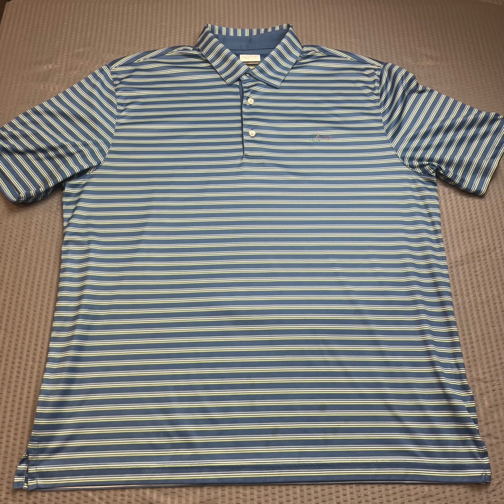 Greg Norman Mens Golf Polo Shirt XL TG Striped Performance Play Dry Blue